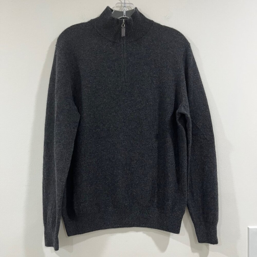 DANIEL HECHTER Men's Sweater 2 Ply Cashmere Brushed 1/4 Zip Pullover BLK/GRY LG